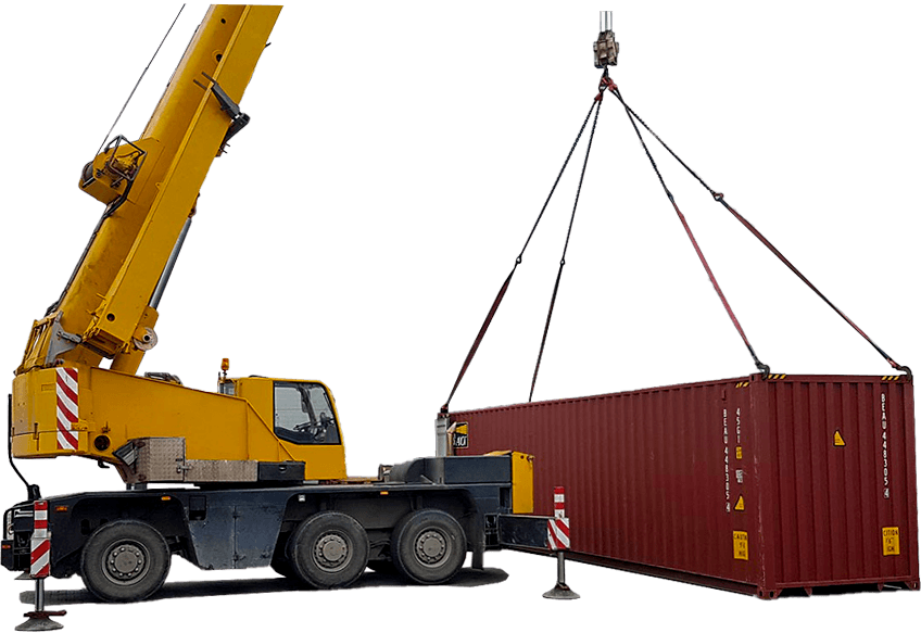 Crane while lifting a sea container